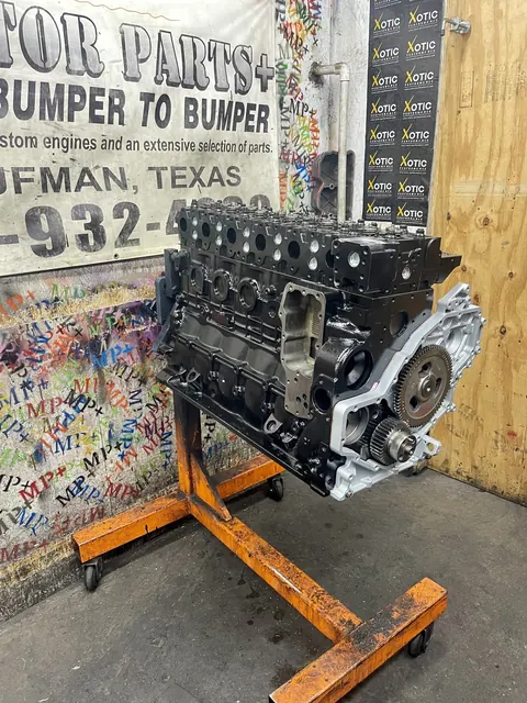Black engine with a silver front cover