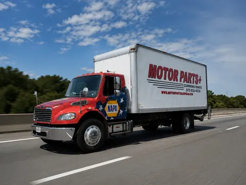 Motor Parts + box truck on the road