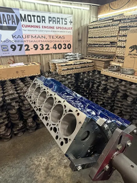 Blue engine block on a stand