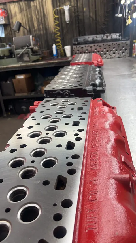 Cylinder-head detail on a red engine