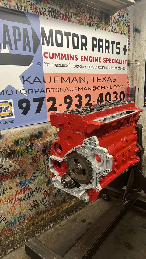 Red engine beneath the shop banner