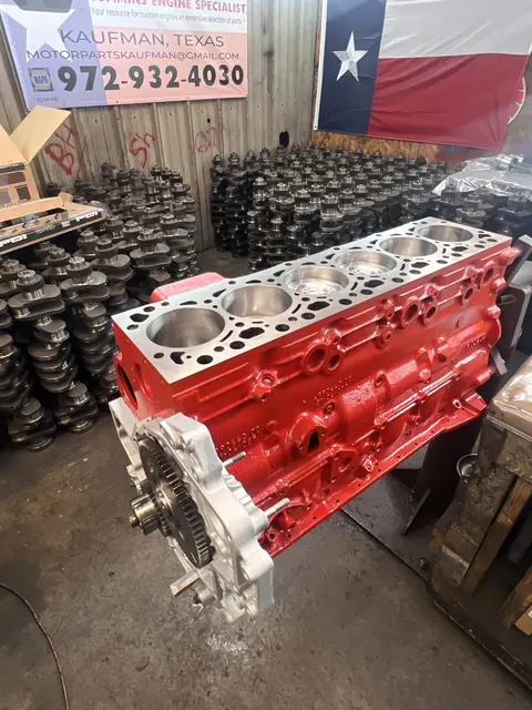 Red engine assembly on the shop stand