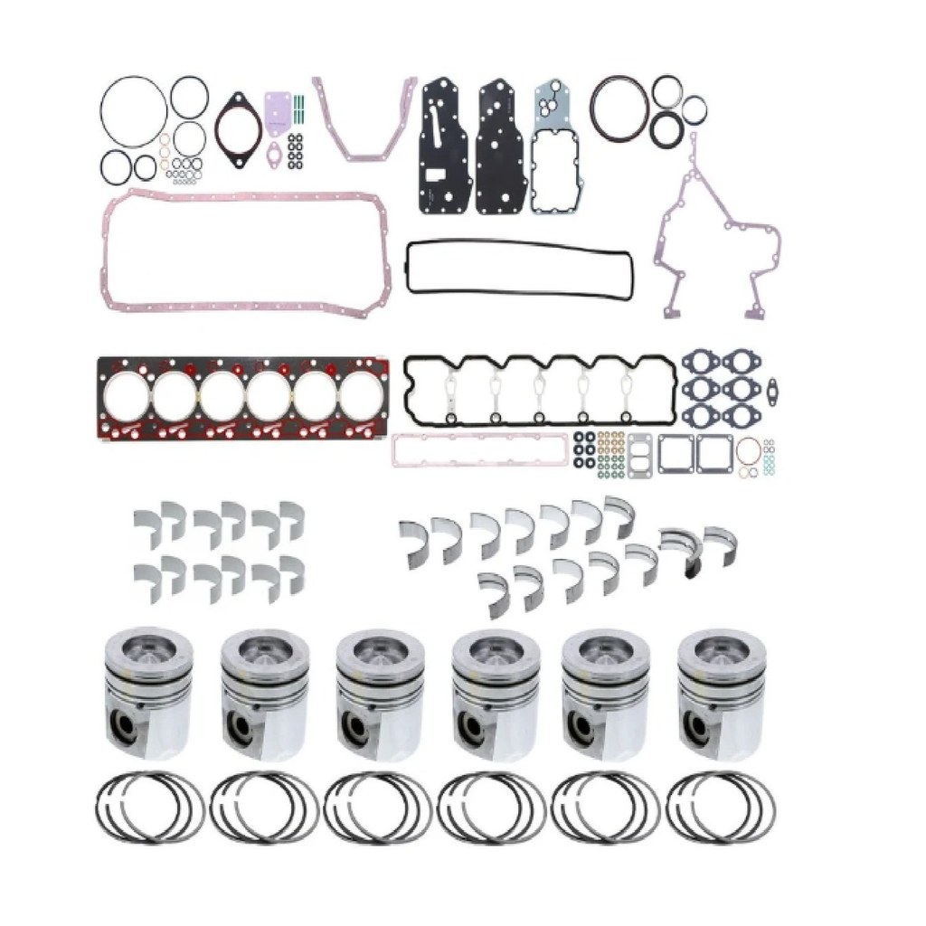 PAI Engine Overhaul Kit for Cummins 5.9 24 Valve 1998.5-2002 — pistons, rings, bearings, gaskets and seals laid out